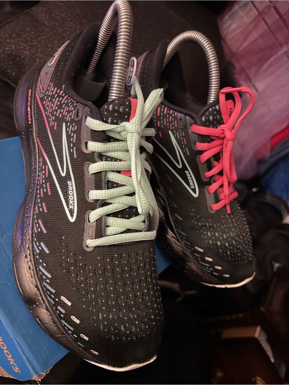 Brooks Women's Black Running Shoes with Pink and Mint Laces